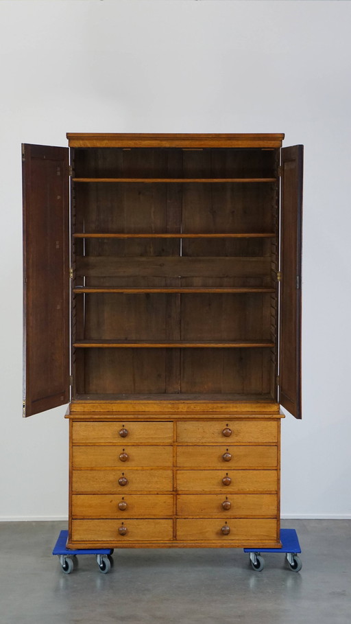 Very Large English Victorian Buffet Cabinet / Housekeeper Cupboard With Drawers And Shelves