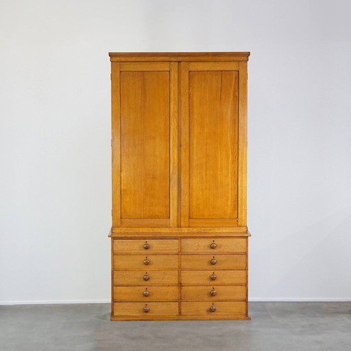 Very Large English Victorian Buffet Cabinet / Housekeeper Cupboard With Drawers And Shelves