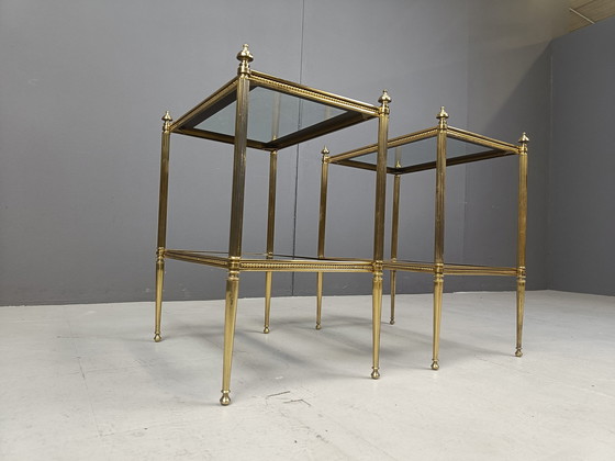 Image 1 of Pair Of Brass Neoclassical Side Tables, 1970S