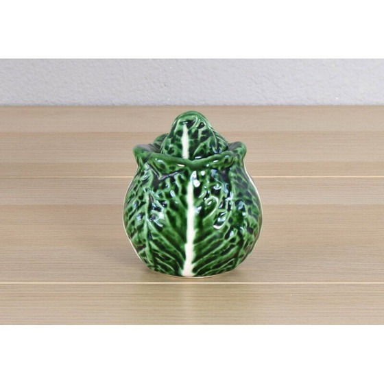 Image 1 of Vintage glazed ceramic cabbage leaf salt cellar by Bordallo Pinheiro, Portugal 1960