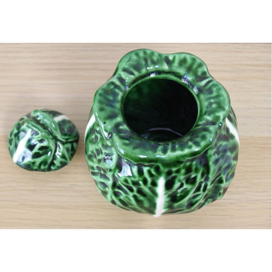 Image 1 of Vintage glazed ceramic cabbage leaf salt cellar by Bordallo Pinheiro, Portugal 1960