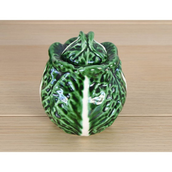 Image 1 of Vintage glazed ceramic cabbage leaf salt cellar by Bordallo Pinheiro, Portugal 1960