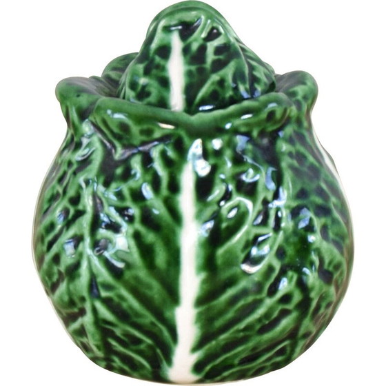 Image 1 of Vintage glazed ceramic cabbage leaf salt cellar by Bordallo Pinheiro, Portugal 1960