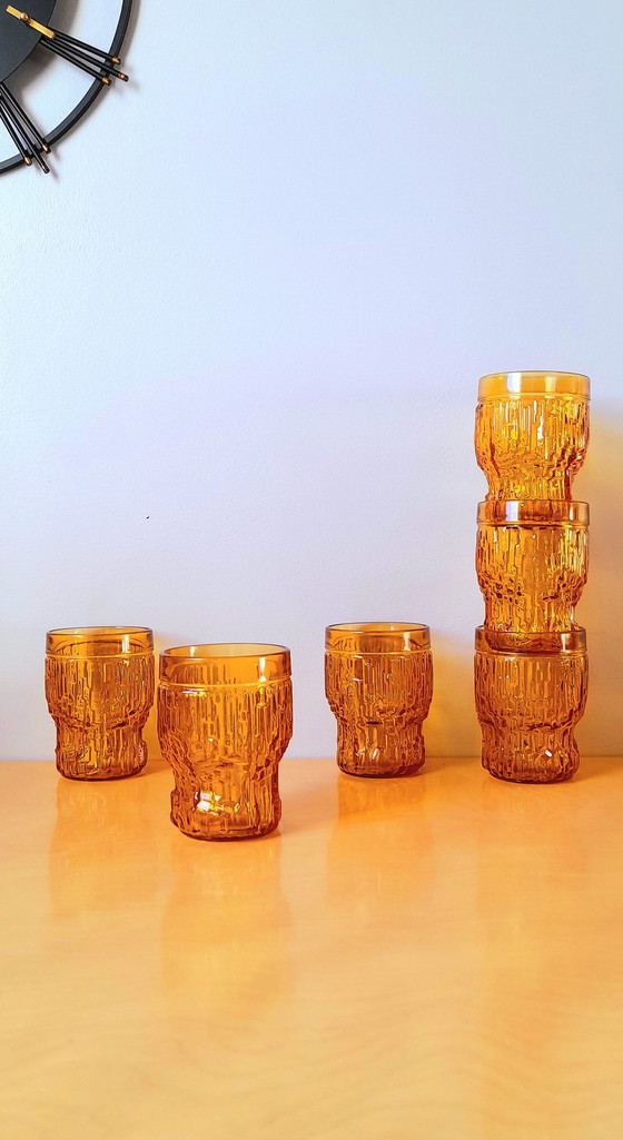 Image 1 of Set Of 6 Amber Glasses 1970