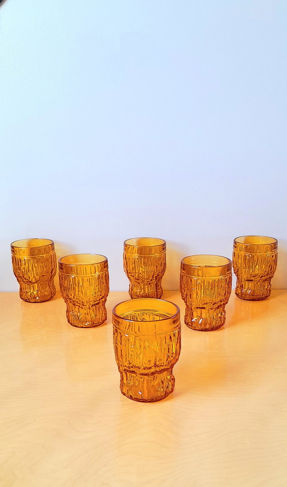 Image 1 of Set Of 6 Amber Glasses 1970