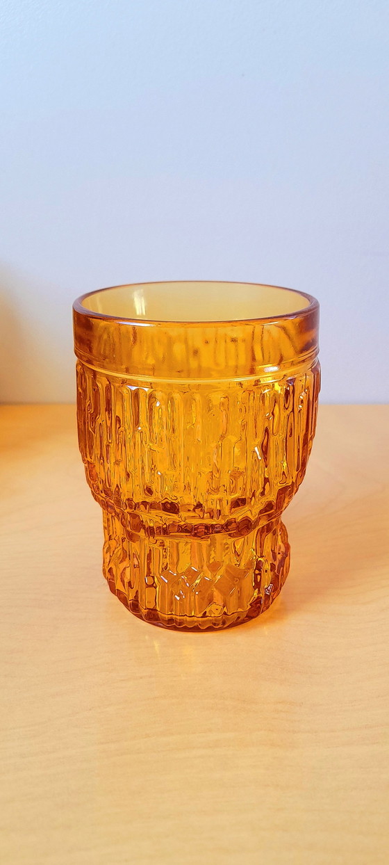 Image 1 of Set Of 6 Amber Glasses 1970