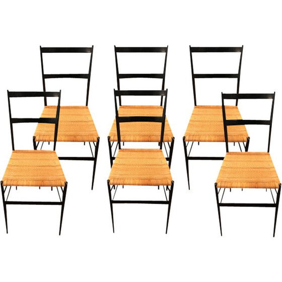 Image 1 of Set of 6 vintage Superleggera chairs in black lacquered ash by Gio Ponti for Cassina, Italy 1955