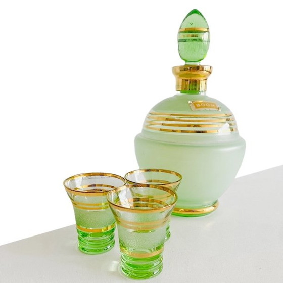 Image 1 of Caraffa decanter per liquore Art Déco vintage e bicchieri da liquore Booms Glas