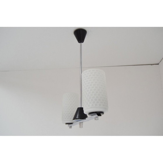 Image 1 of Vintage milk glass, chrome and plastic chandelier by Lidokov, Czechoslovakia 1970