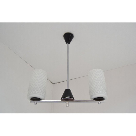 Image 1 of Vintage milk glass, chrome and plastic chandelier by Lidokov, Czechoslovakia 1970