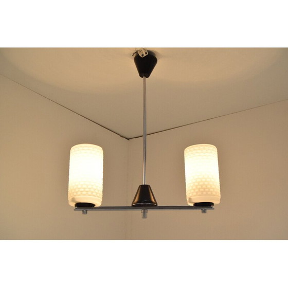 Image 1 of Vintage milk glass, chrome and plastic chandelier by Lidokov, Czechoslovakia 1970