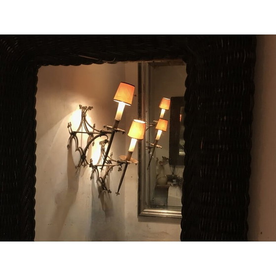 Image 1 of Pair of vintage gilt metal wall lamps with cloverleaf design, 1950