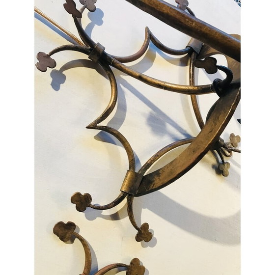 Image 1 of Pair of vintage gilt metal wall lamps with cloverleaf design, 1950