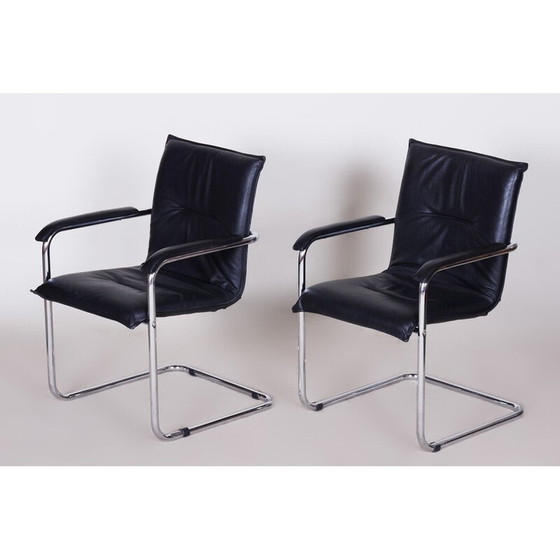 Image 1 of Coppia di poltrone vintage Bauhaus nere in similpelle, Germania anni '70