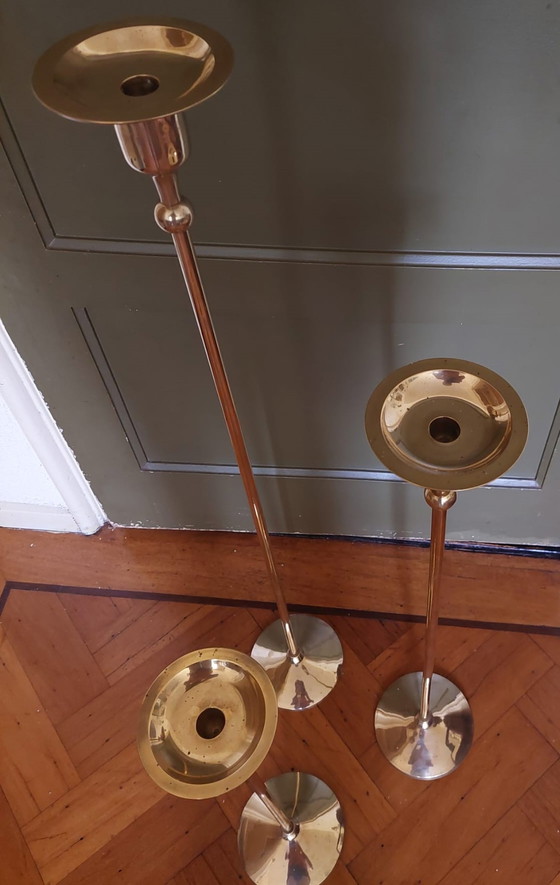 Image 1 of 3x Large brass candlesticks