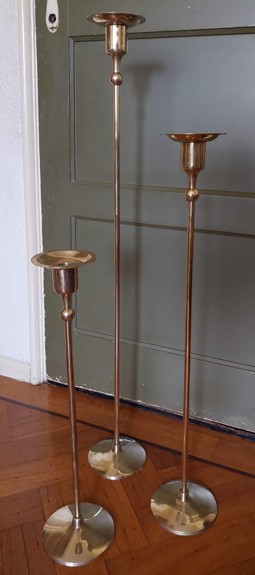 3x Large brass candlesticks