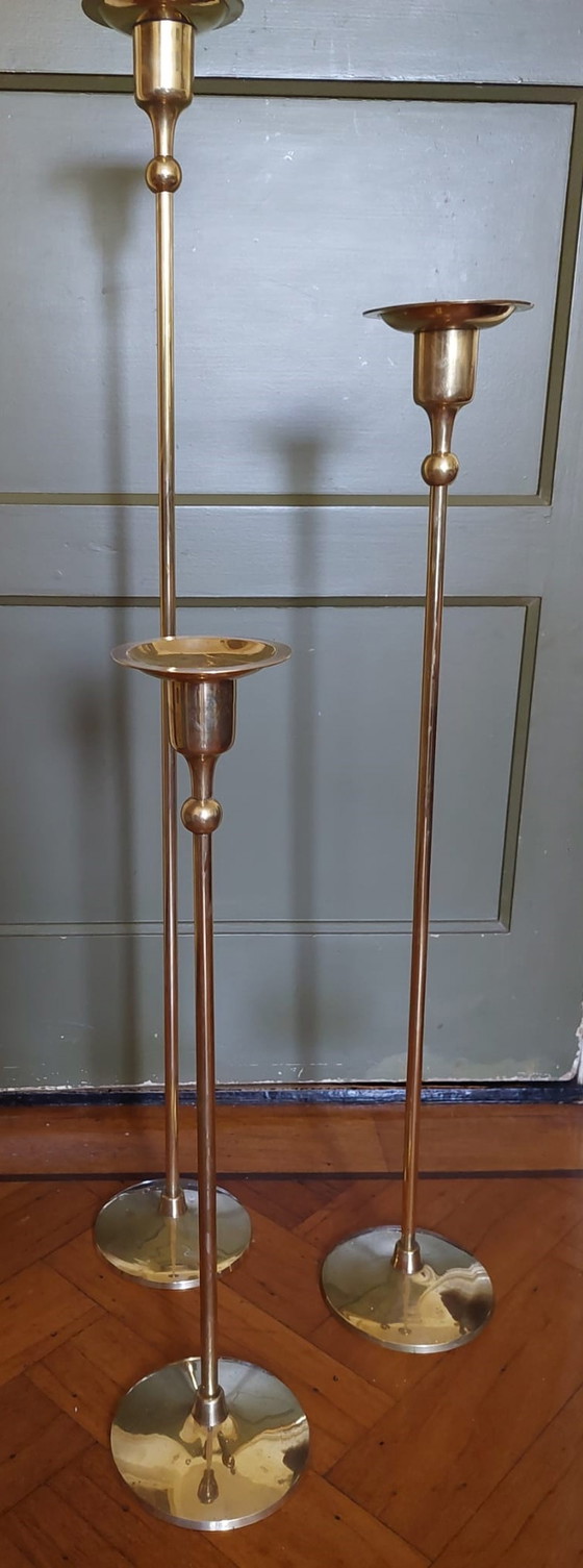 Image 1 of 3x Large brass candlesticks