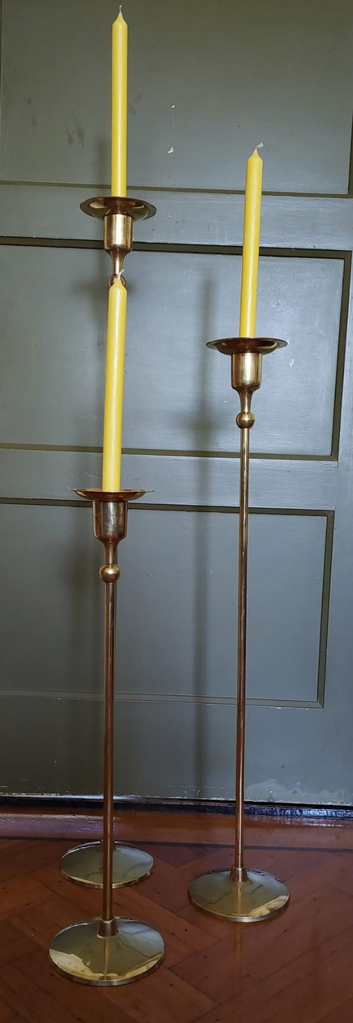 3x Large brass candlesticks