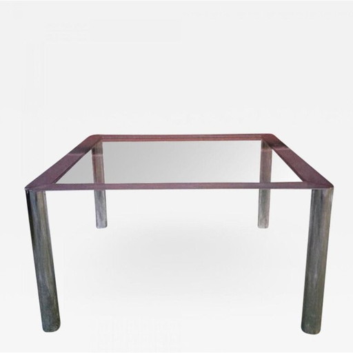 Vintage chromed metal and glass Cinova dining table by Sergio Mazza & Giuliana Gramigna, 1970s