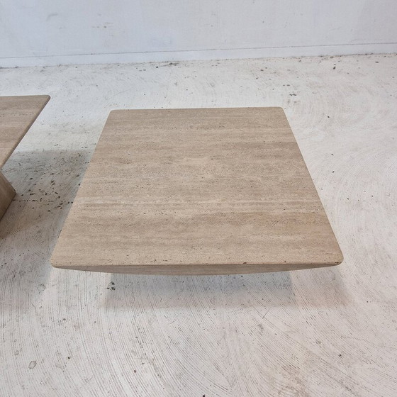 Image 1 of Set of 3 vintage travertine coffee tables, Italy 1980