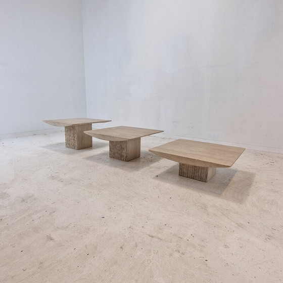 Image 1 of Set of 3 vintage travertine coffee tables, Italy 1980