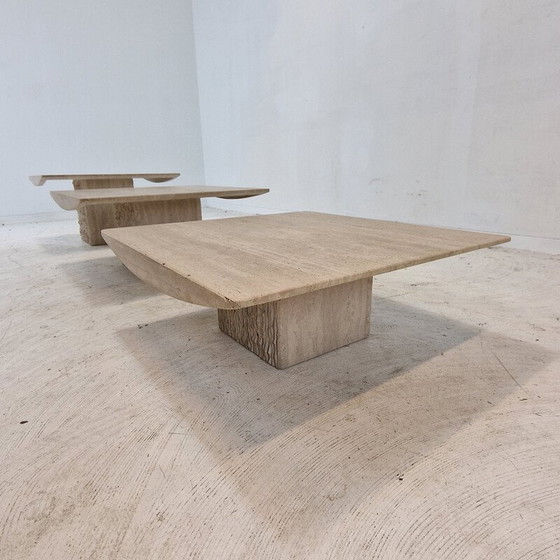 Image 1 of Set of 3 vintage travertine coffee tables, Italy 1980