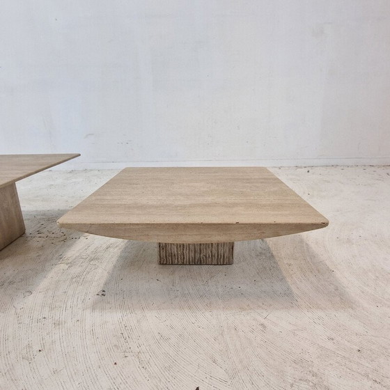 Image 1 of Set of 3 vintage travertine coffee tables, Italy 1980