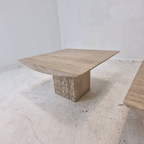 Image 1 of Set of 3 vintage travertine coffee tables, Italy 1980