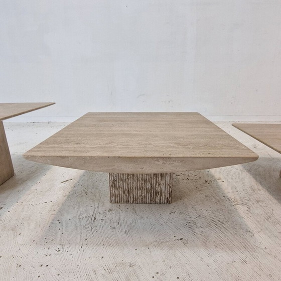 Image 1 of Set of 3 vintage travertine coffee tables, Italy 1980