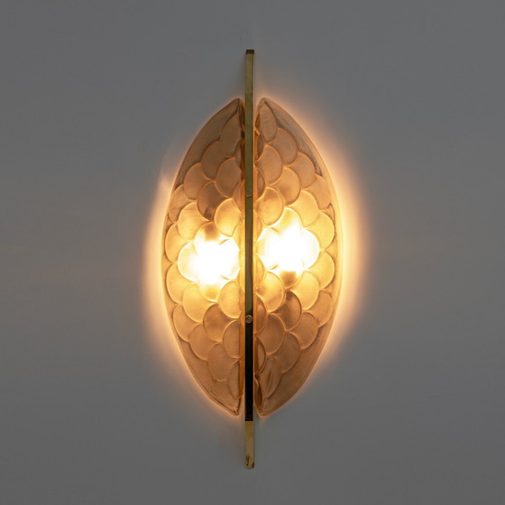 Image 1 of Pair Of Modern Italian Murano Glass And Brass Sconces