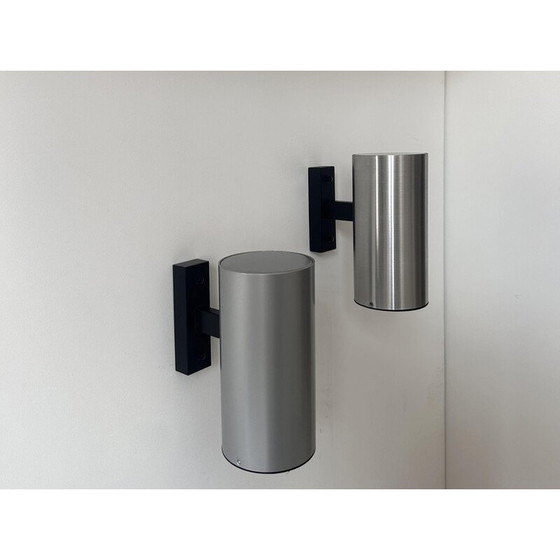 Image 1 of Coppia di lampade da parete vintage in metallo spazzolato e alluminio per Bur Leucthen, Germania 1970