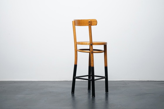 Image 1 of Industrial stool made of wood & metal with backrest