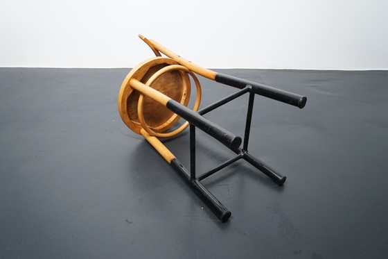 Image 1 of Industrial stool made of wood & metal with backrest