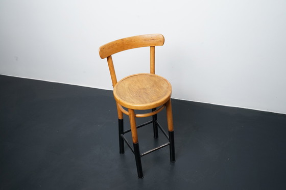 Image 1 of Industrial stool made of wood & metal with backrest