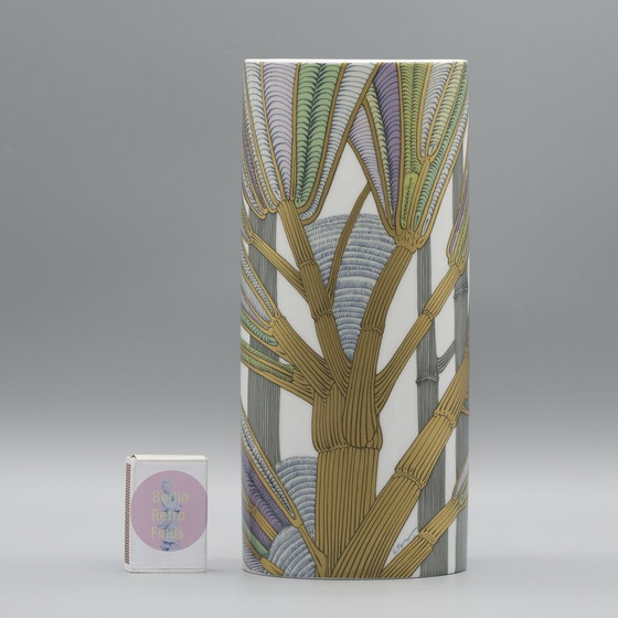 Image 1 of Alain Le Foll × Rosenthal Studio-Line Porcelain Vase Duo Gold Floral Tropical 