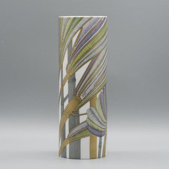 Image 1 of Alain Le Foll × Rosenthal Studio-Line Porcelain Vase Duo Gold Floral Tropical 