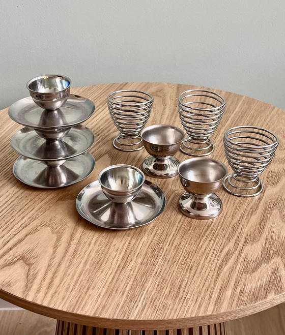 Image 1 of 9x vintage egg cups chrome