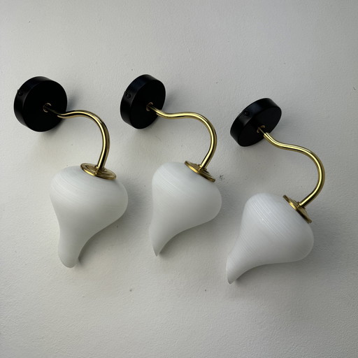 Set of 3 Small Vintage Opaline Wall Lights