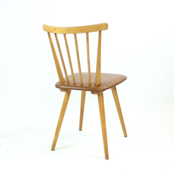 Image 1 of Vintage oak and leatherette chair, Czechoslovakia 1960