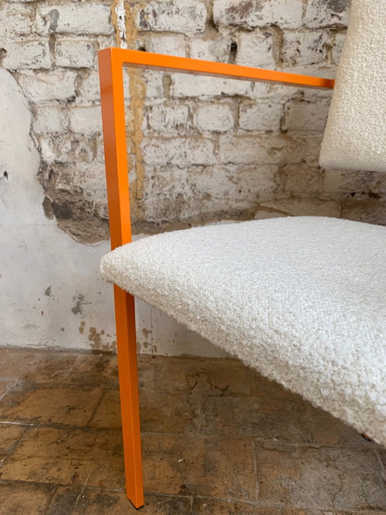 Image 1 of Pair Of Postmodern Orange Armchairs And Bouclé Wool Fabric