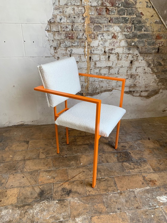 Image 1 of Pair Of Postmodern Orange Armchairs And Bouclé Wool Fabric