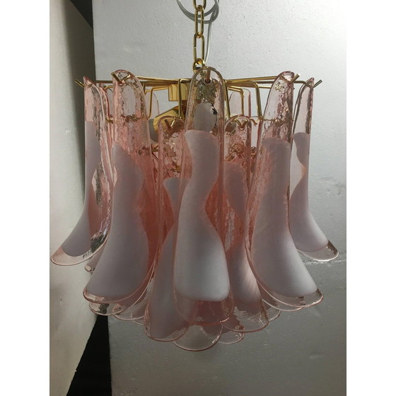 Image 1 of Lustre en verre rose et blanc