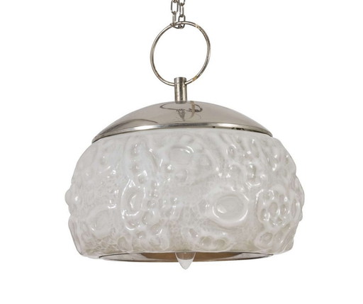 Ceiling Pendant Light, Mid Century Modern, Art Deco, Murano Glass, Chrome, Unique
