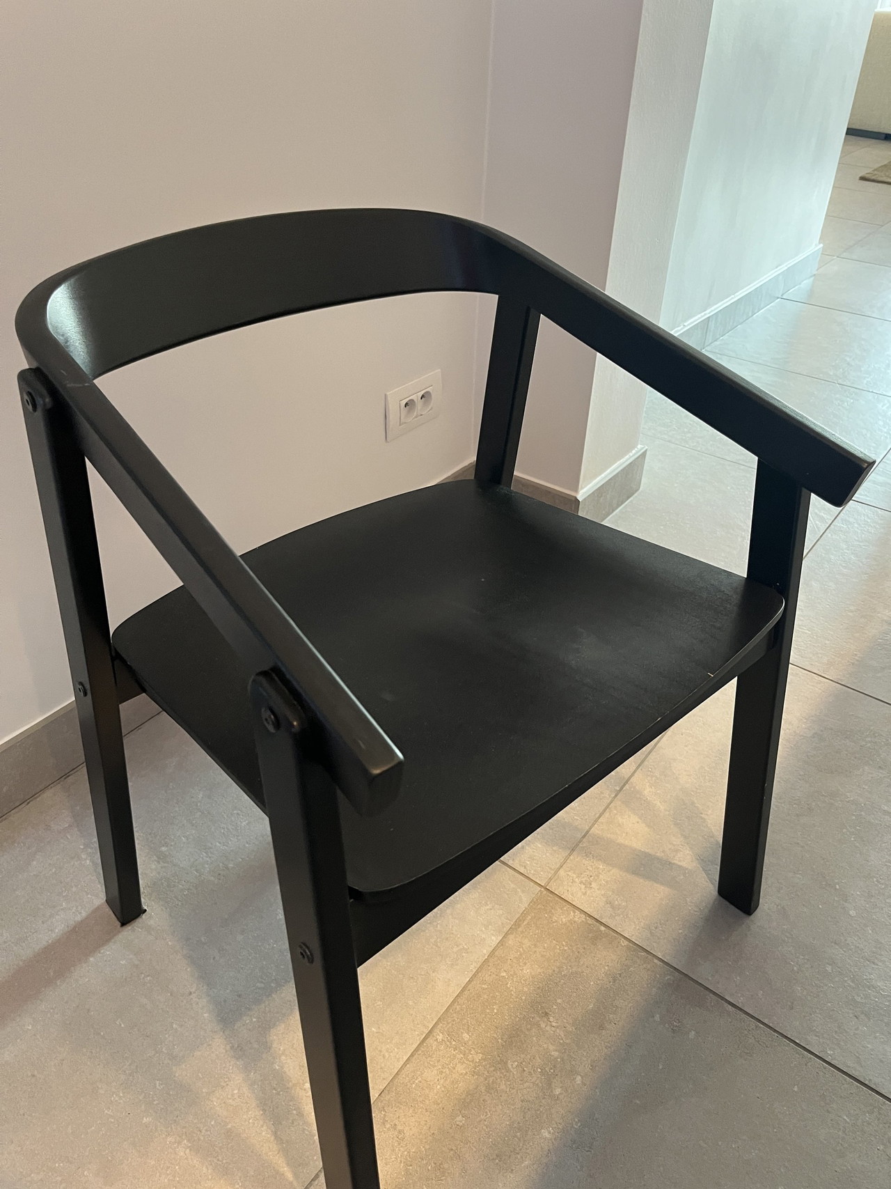 4x Vintage solid black oak chairs