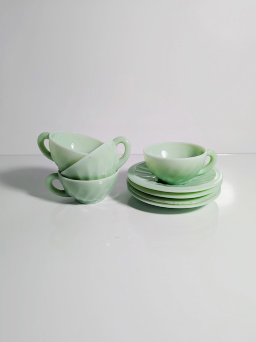 Vintage French cups Opaline Mint Green Opal Glass Jadeite 50s France Swirl