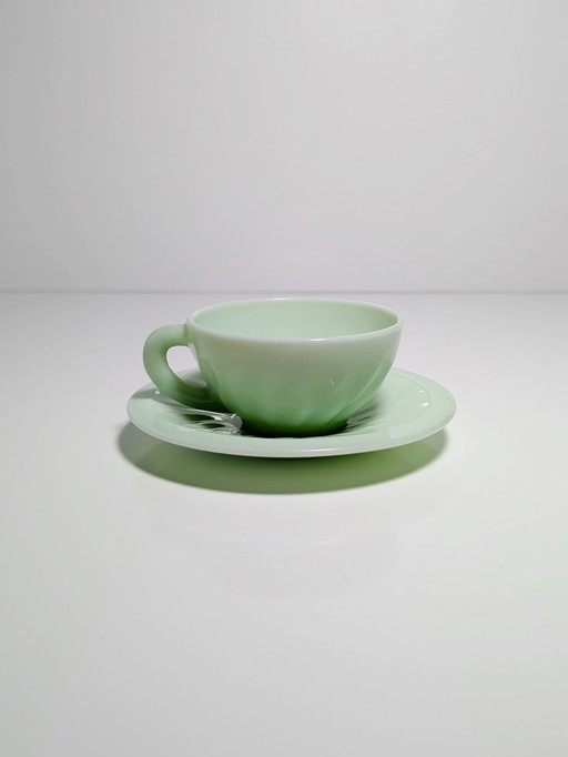 Vintage French cups Opaline Mint Green Opal Glass Jadeite 50s France Swirl