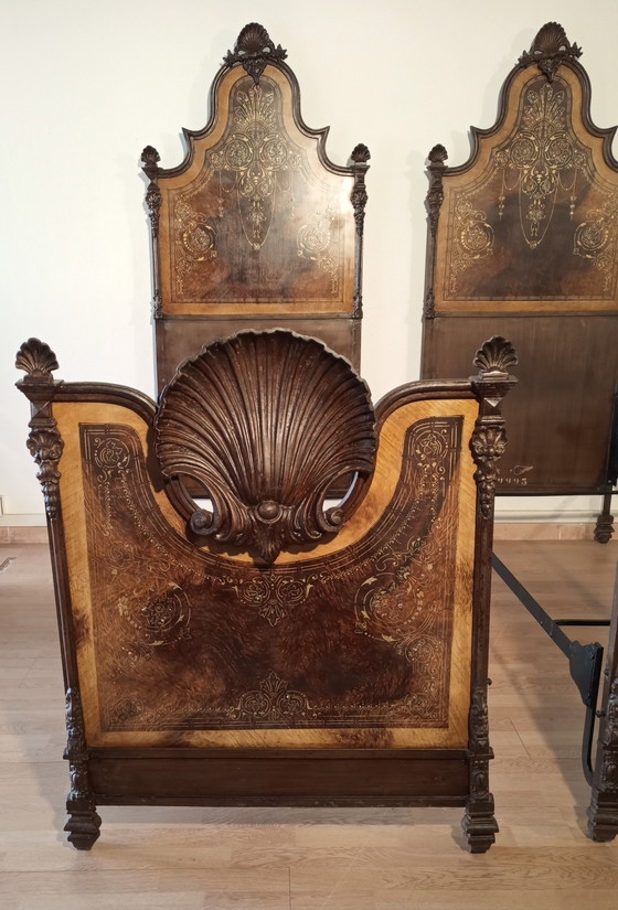 Image 1 of Italian Bed In Wrought Iron, Decorated With Mother-Of-Pearl Flakes, Italy, 19Th Century 