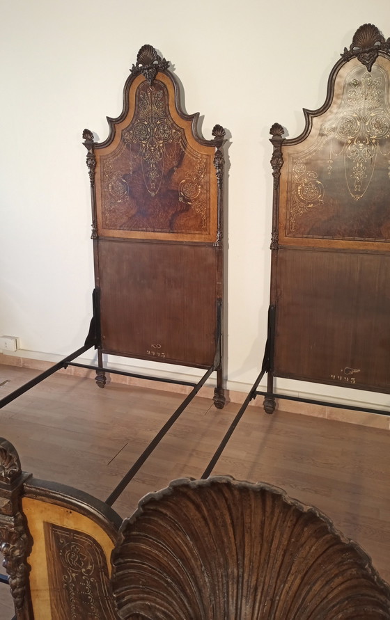 Image 1 of Italian Bed In Wrought Iron, Decorated With Mother-Of-Pearl Flakes, Italy, 19Th Century 