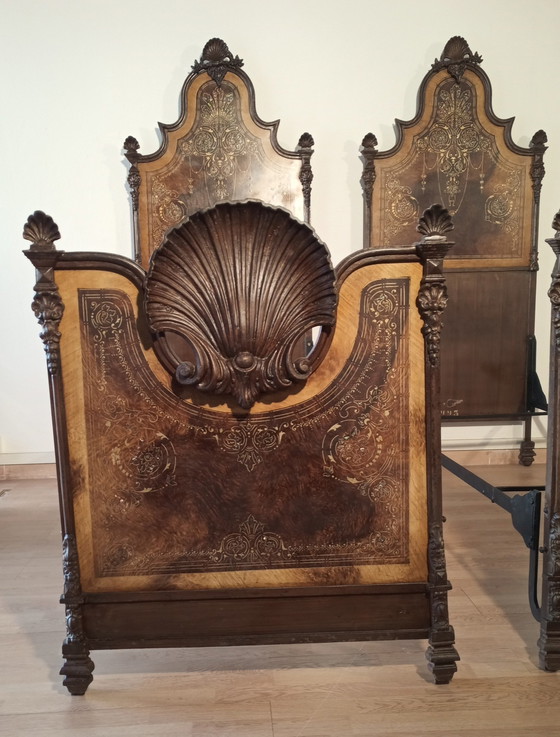 Image 1 of Italian Bed In Wrought Iron, Decorated With Mother-Of-Pearl Flakes, Italy, 19Th Century 