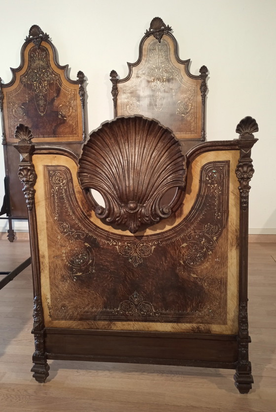 Image 1 of Italian Bed In Wrought Iron, Decorated With Mother-Of-Pearl Flakes, Italy, 19Th Century 